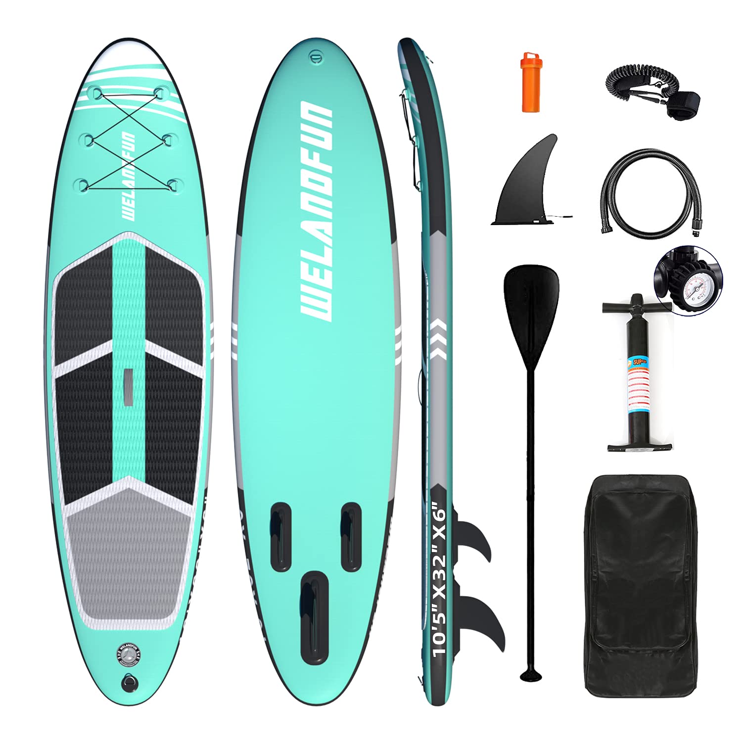 WelandFun Inflatable Stand Up Paddle Board 320x83x15cm Premium All Round SUP Paddle boards with Non-Slip Deck, Pump, Adj Paddle, Leash, Waterproof Backpack for Youth & Adult