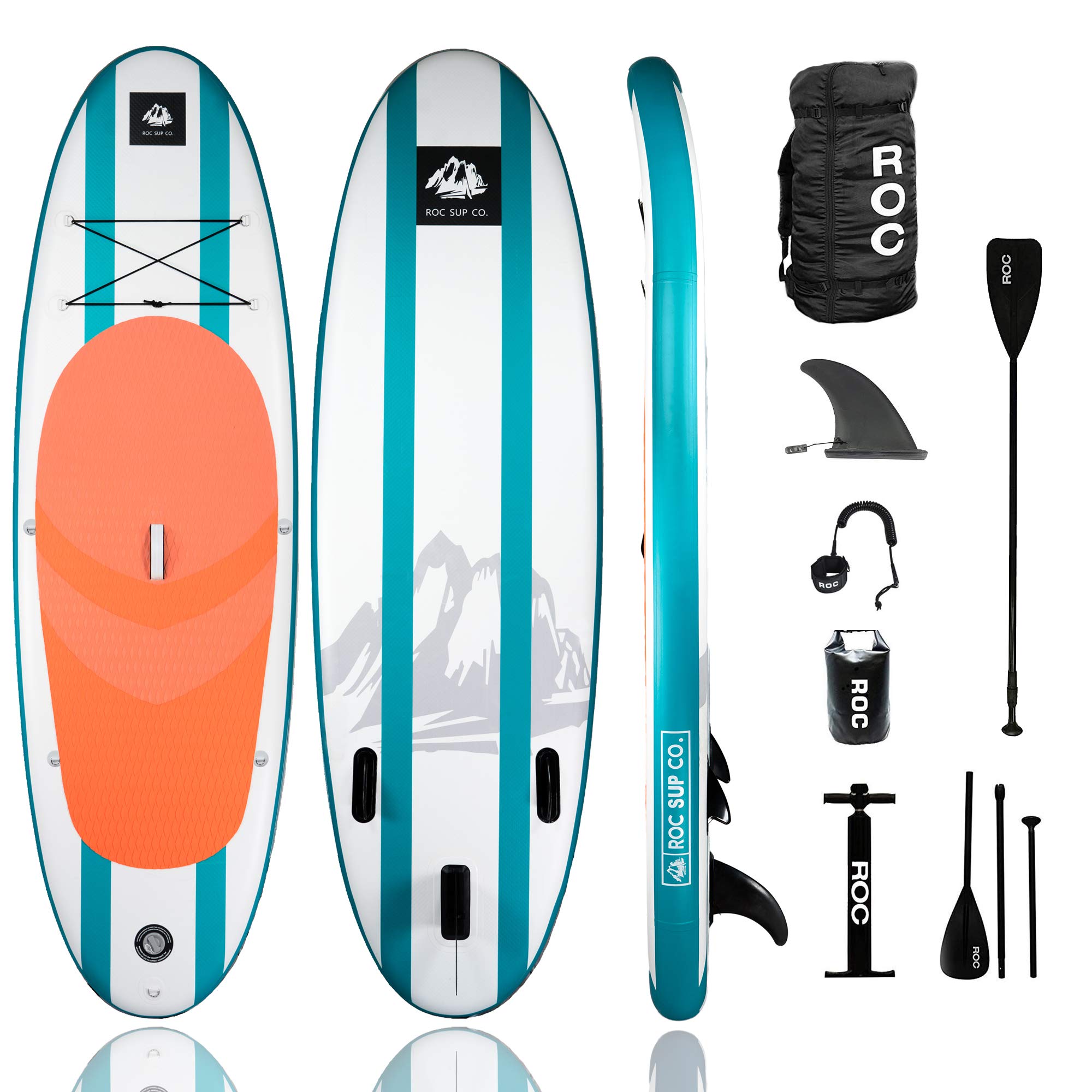 Roc Inflatable Stand Up Paddle Board with Premium sup Accessories & Backpack, Non-Slip Deck, Waterproof Bag, Leash, Paddle and Hand Pump