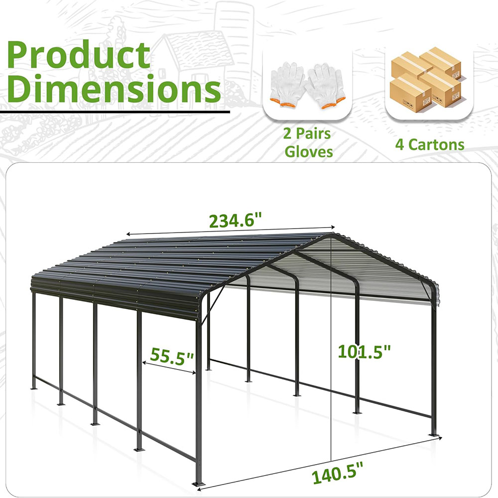 12x20 Metal Carport Carports with Enhanced Base Heavy Duty Garage Outdoor Galvanized Car Shelter for Car, Boats and Truck