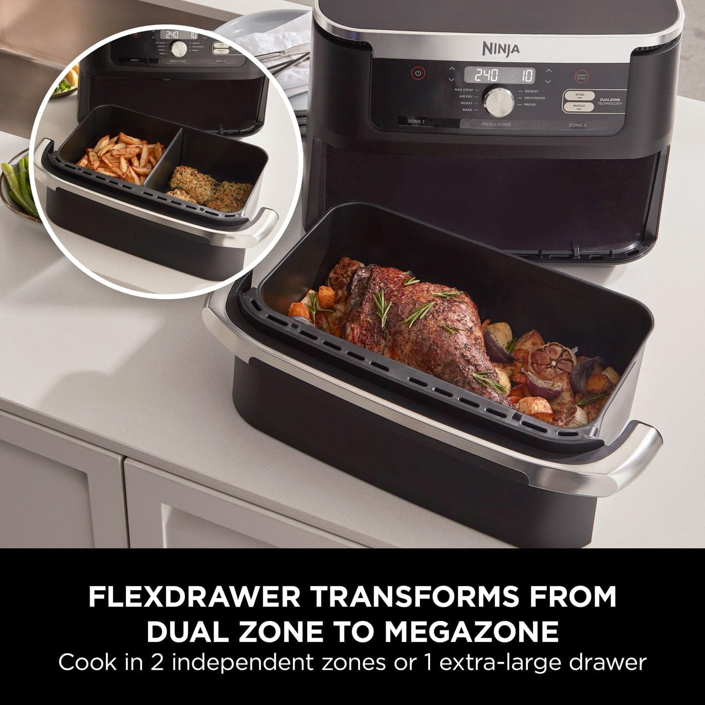 Ninja Foodi FlexDrawer Air Fryer, Dual Zone with Removable Divider, Large 10.4 Litre Drawer, 7 in 1, AF500UK