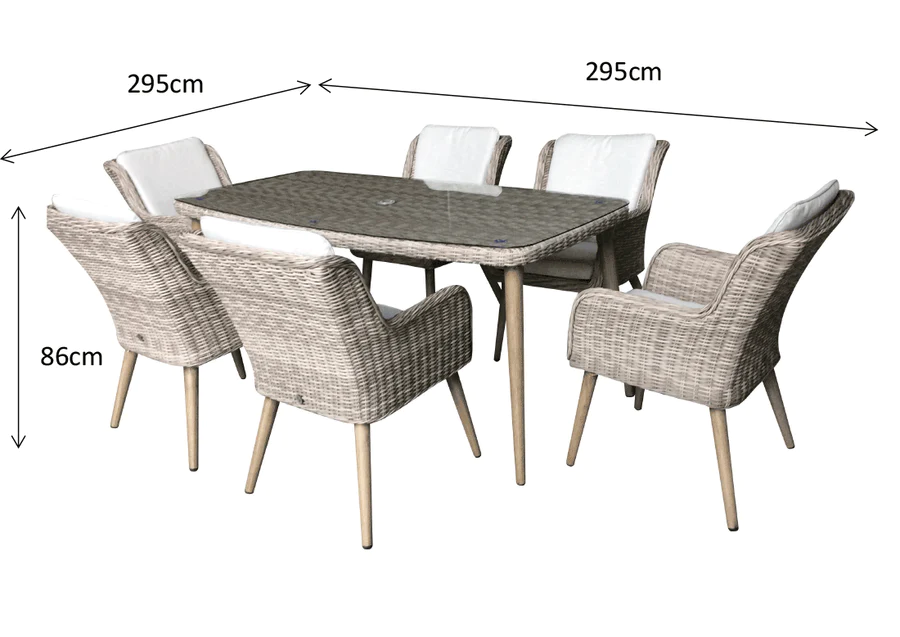 Rattan 6 Seat Rectangular Dining Set - Light Grey - Derwent Range