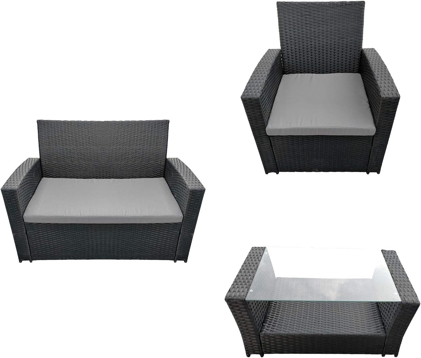 Happy Garden garden furniture COMINO in black resin wickerwork, 4 seats - gray cushions