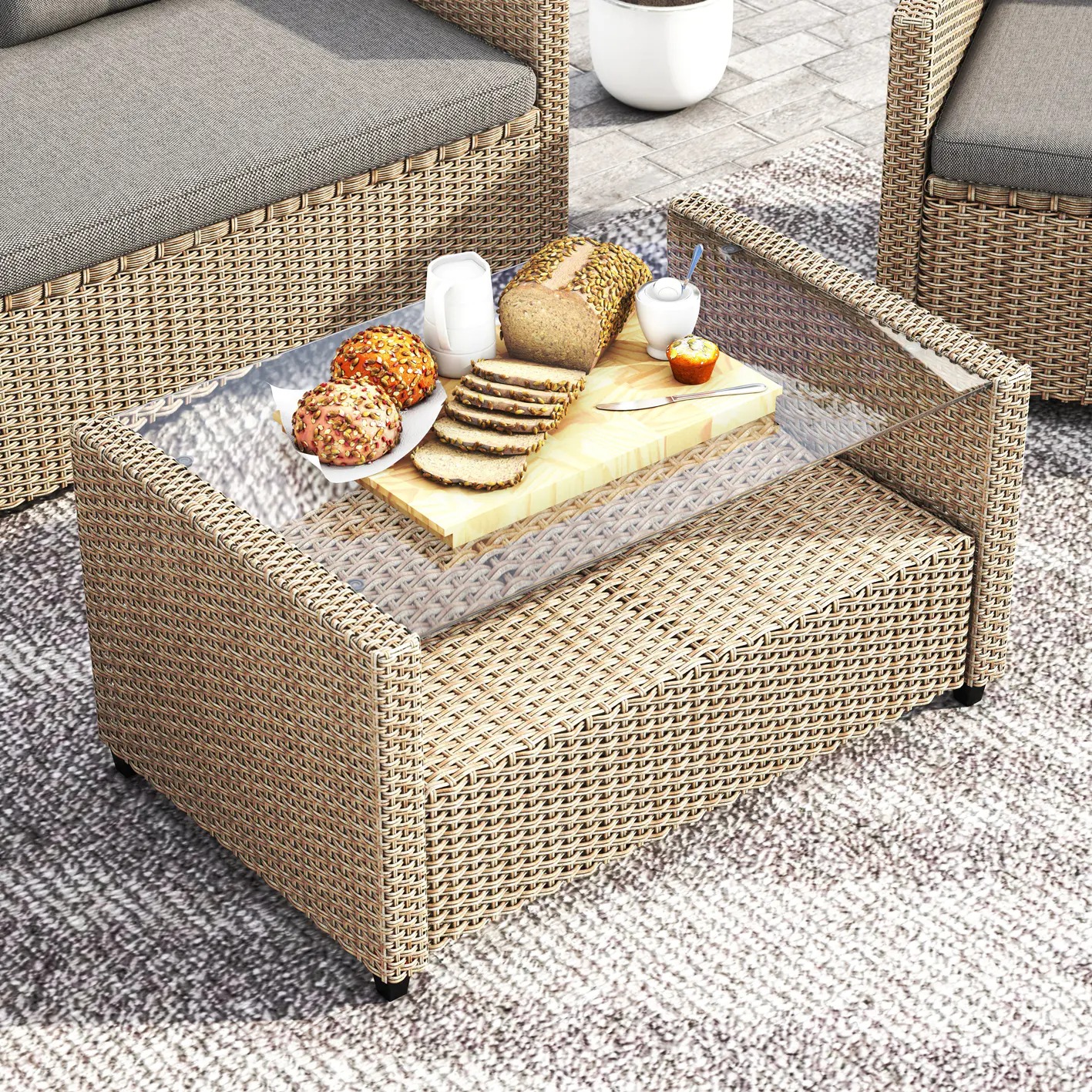 【Furniture】【BS】Corvus Armitage 8-piece Outdoor Wicker Sofa Set with Cushions - Light Grey