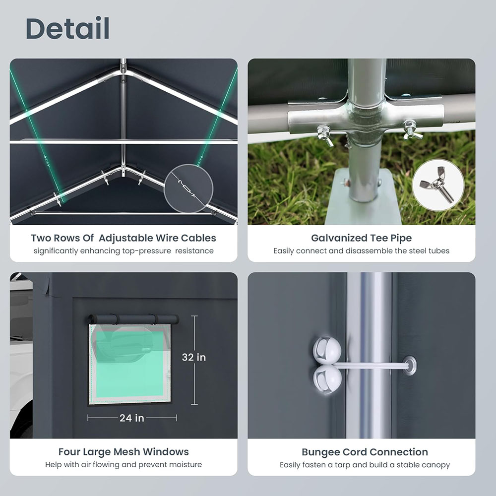 PHI VILLA 13'x24'x9.6' Outdoor Portable Storage Shed Garage with Roll-Up Zipper Door and Vent Carport