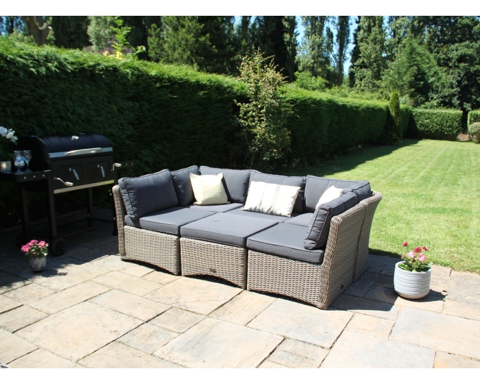 6PC High Back Modular Daybed Sofa Rattan Furniture Set - Natural DECO alfresco