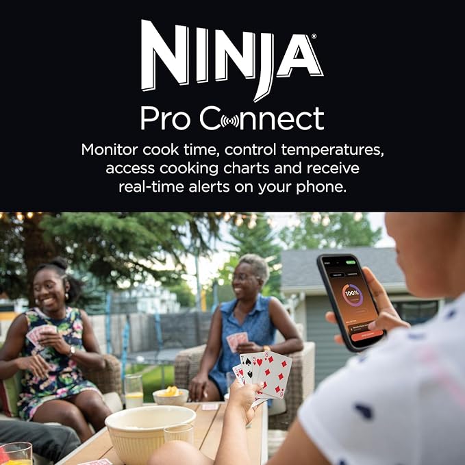 Ninja Woodfire Pro Connect XL Electric Grill and Smoker with App Control, Digital Probe, Large 7-in-1 Outdoor Grill and Air Fryer with Woodfire Pellet, Weather Resistant, Blue and Black OG901UK