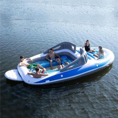 New Trending Inflatable Floating Water Row Bed Island 6 Person Pirate Pool Rafts