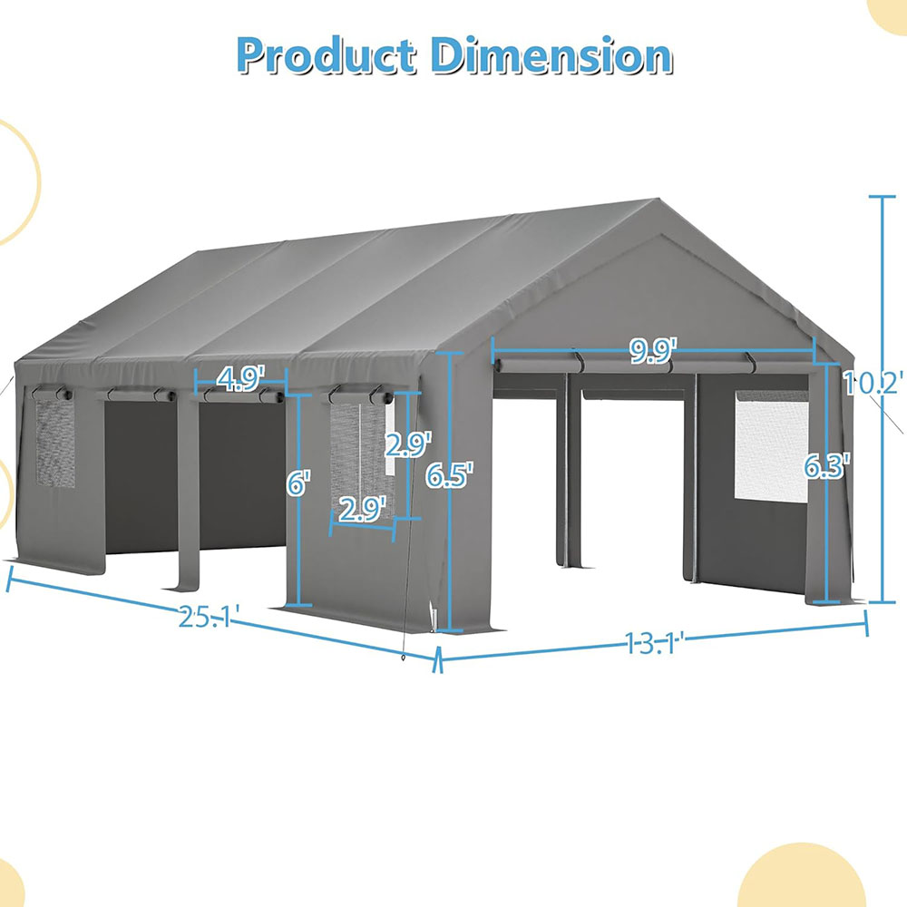 Garage carport with roll-up ventilation window, car shelter with side tarpaulin, suitable for cars, trucks, boats