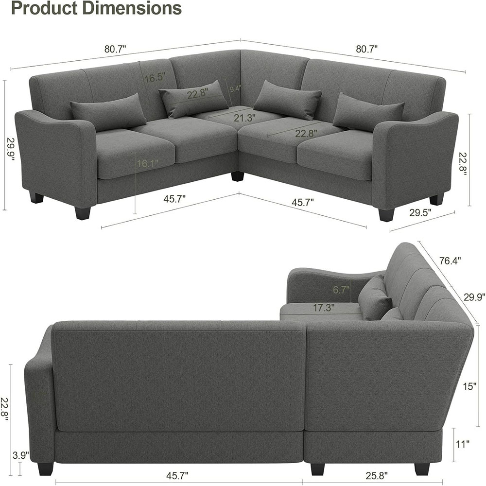 Belffin Fabric L Shaped Sofa Small Sectional Couch