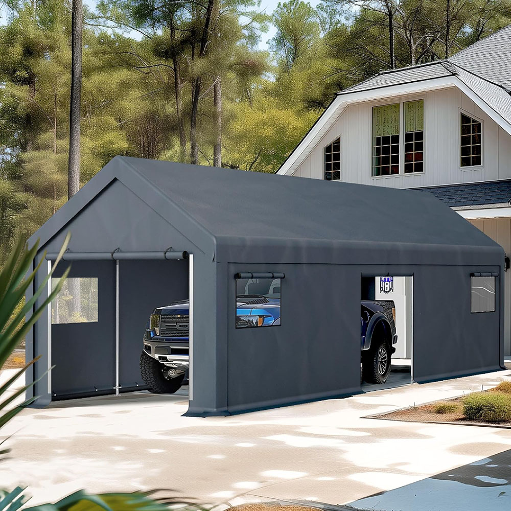 PHI VILLA 13'x24'x9.6' Outdoor Portable Storage Shed Garage with Roll-Up Zipper Door and Vent Carport